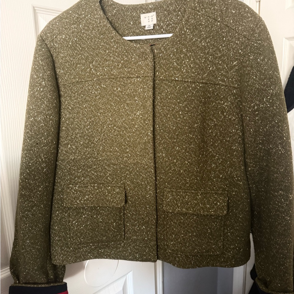 a new day Olive Green Tweed Collarless Blazer